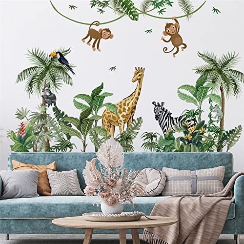 Vinilo decorativo grande de hojas tropicales y animales miniatura 1