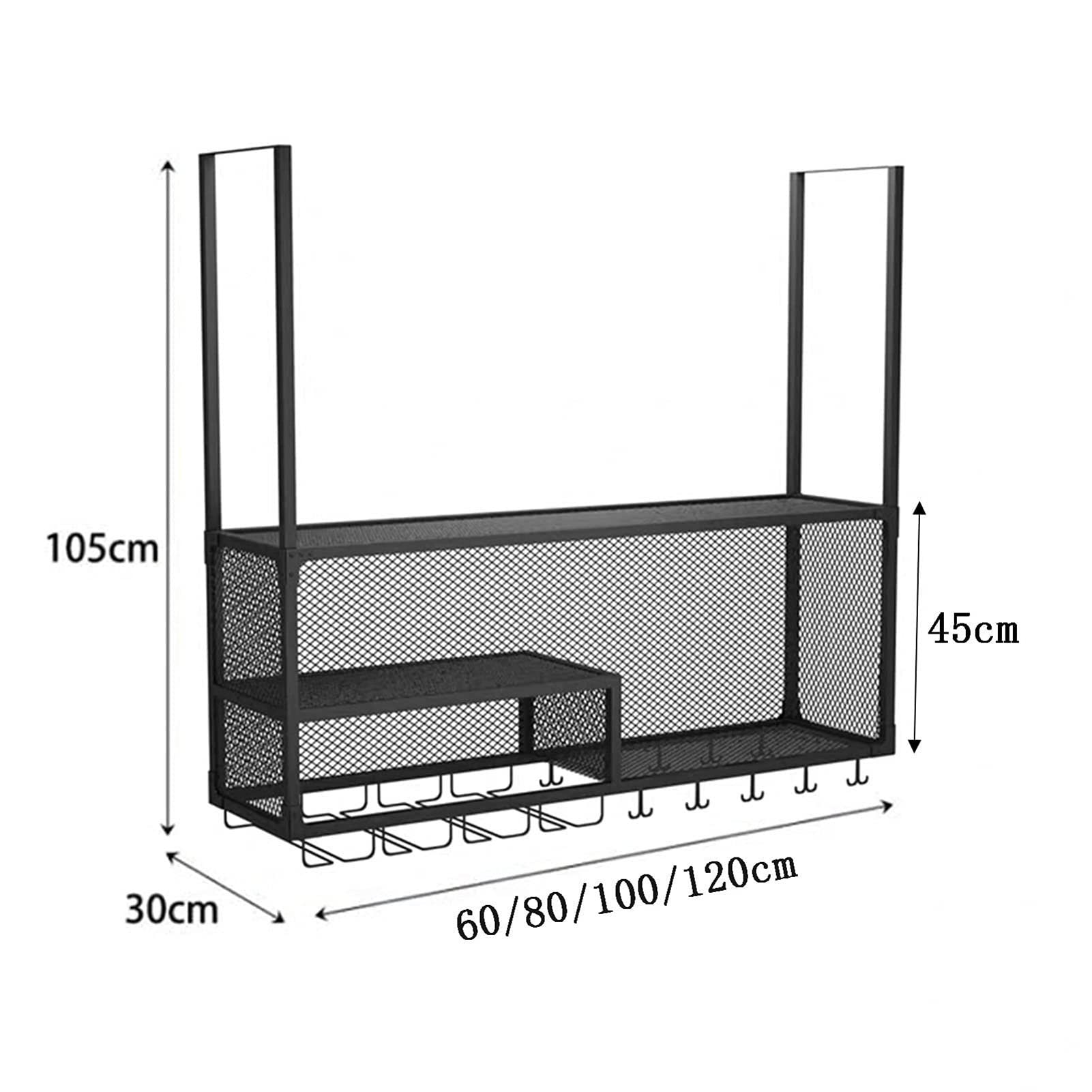 Aggancio da Bar, Portaoggetti Sospeso in Ferro Battuto, Griglia A Soffitto A Tre Livelli, Adatto A Casa, Bar, Bar (Color : Black, Size : 60X30X45CM)