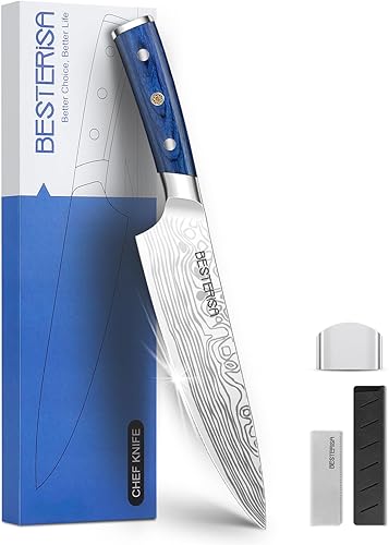 Cuchillo de chef profesional de 8 pulgadas, acero inoxidable alemán, ultra afilado, para carne vegetal, con protector de cuchillo