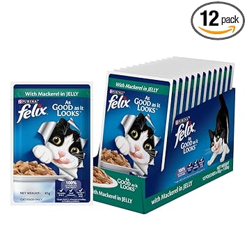 Purina Felix with Mackerel in Jelly | Wet Food for Adults | Complete and Balanced Cat Food, Pack of 12 Pouches (12 x 85 g) - image, photos