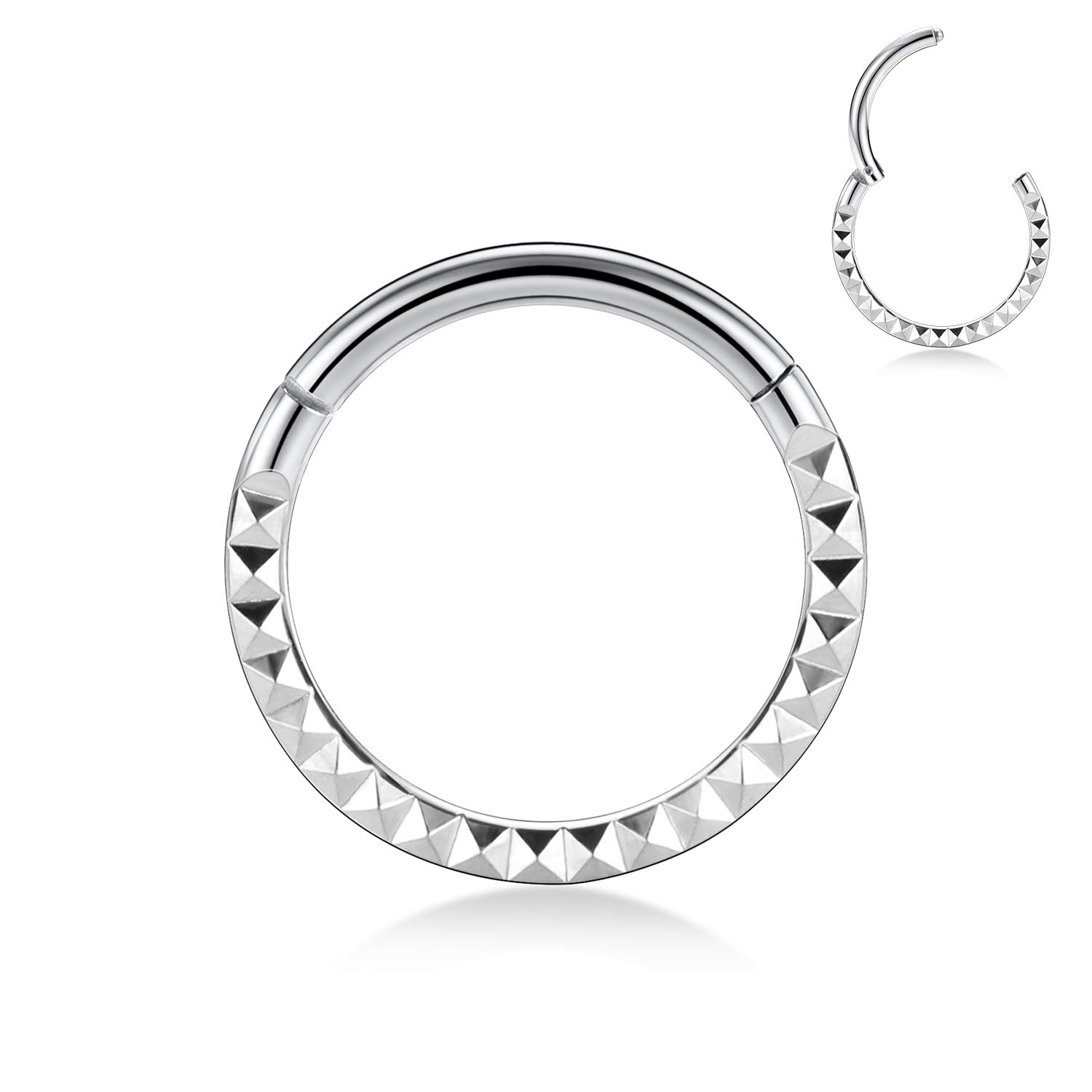 AROWRO 16G Stainless Steel Septum Clicker Daith Earrings Daith Rook Tragus Helix Cartilage Lobe Septum Piercing Jewelry Snake/Pyramid/Arrow/Star Design Hinged Segment Ring — view 30