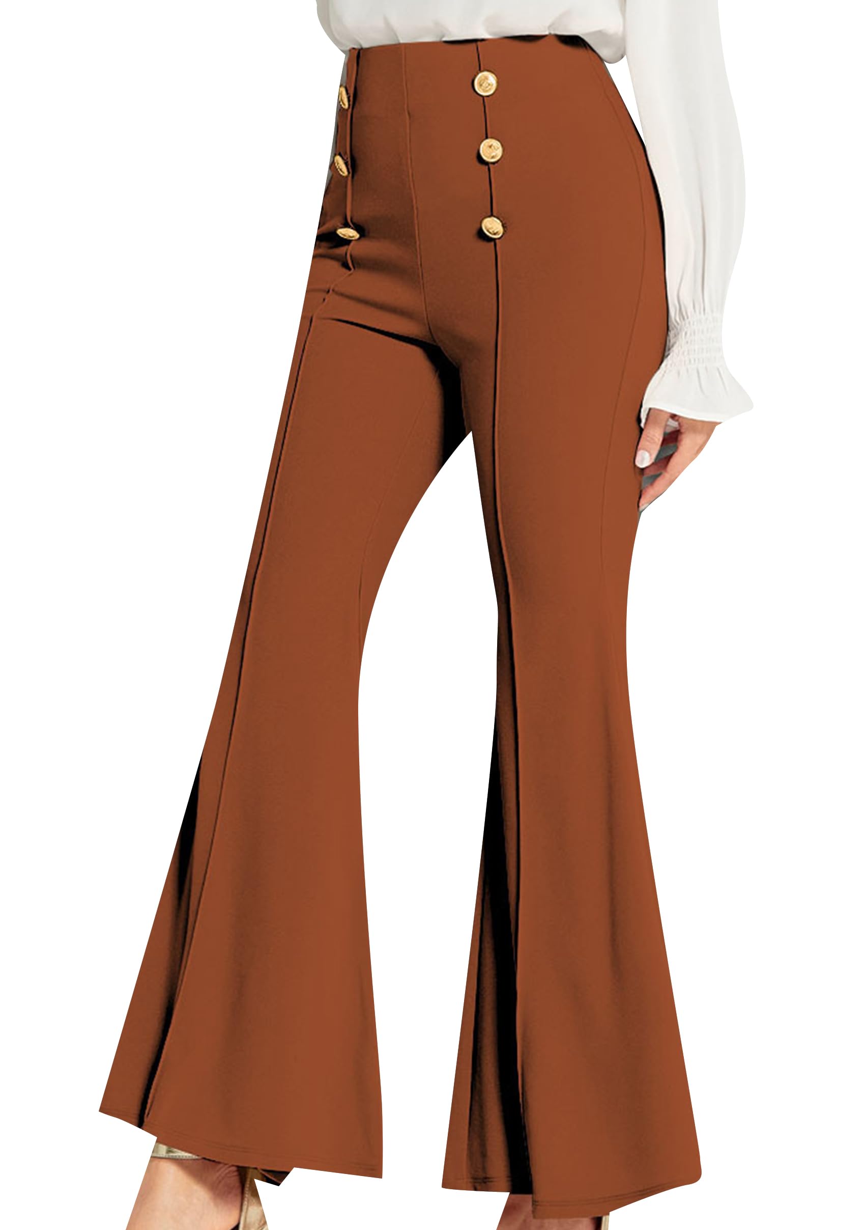 YMING Womens High Waisted Bootcut Dress Pants Casual Double Breasted Bell Bottom Stretchy Work Flare Pants