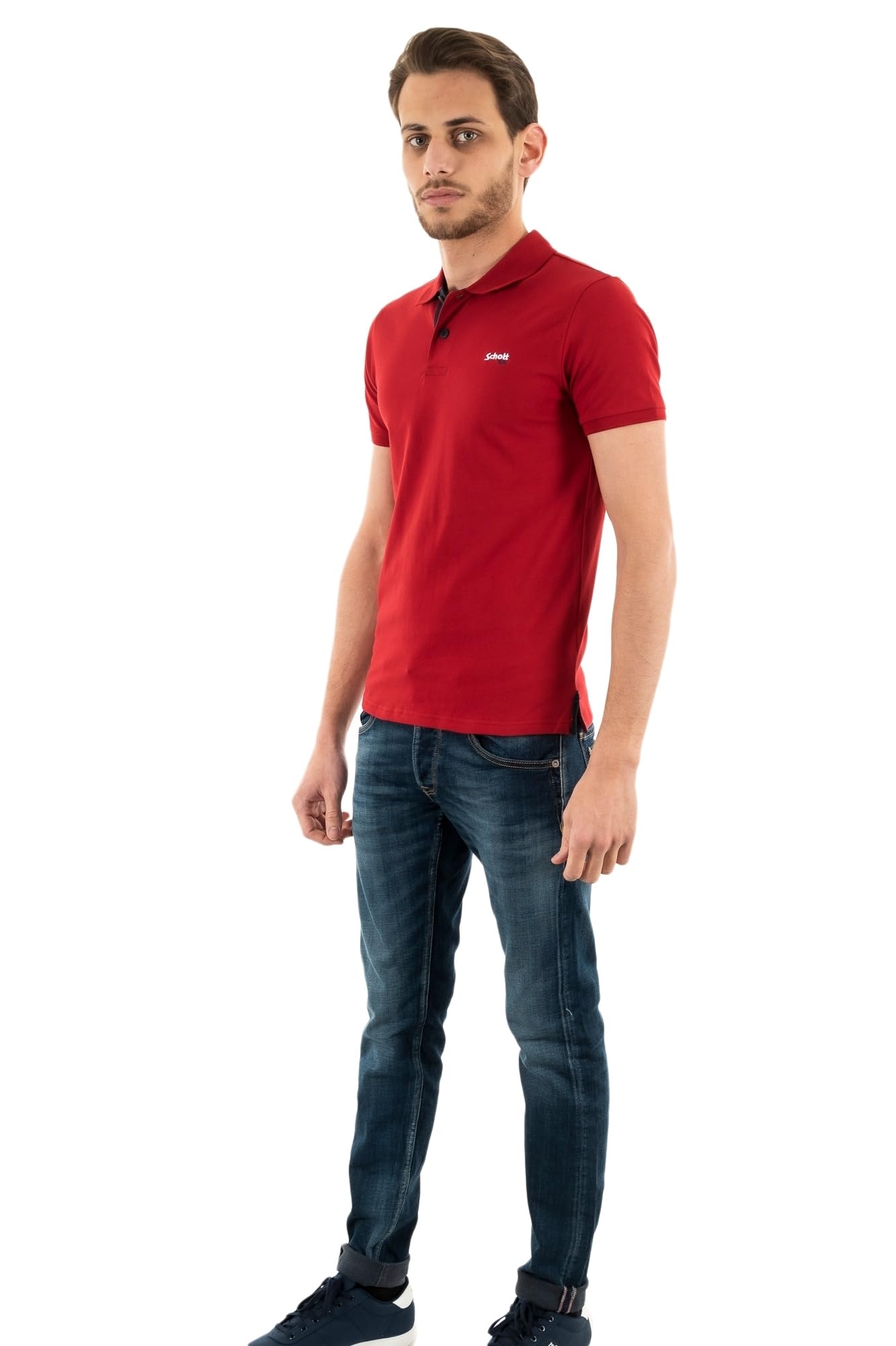 Schott NYC PSMILTON Polo Shirt, Red/Navy, M, Red/Navy, M