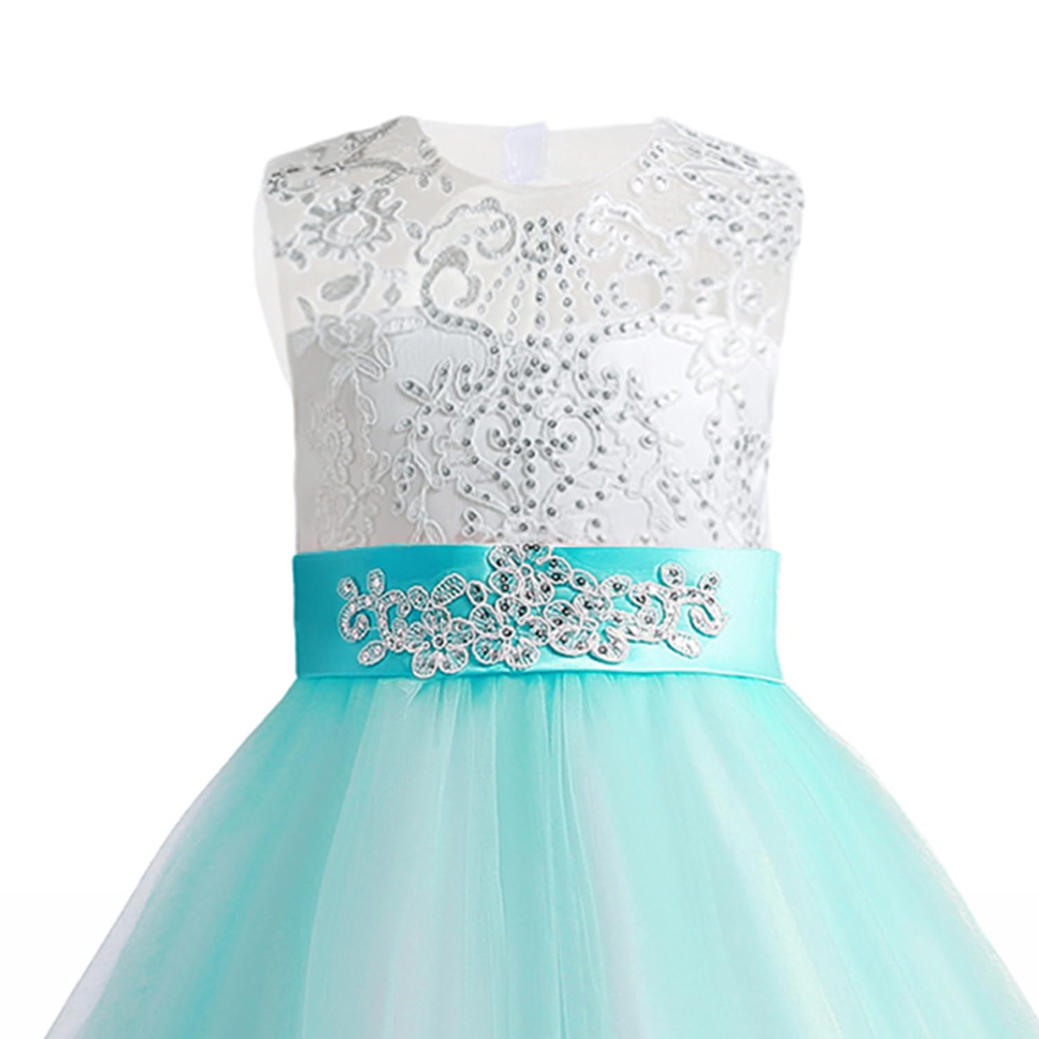 NNJXD Mädchen Spitze Tüll Gestickte Prinzessin Prom Ballkleid Formale Partei Lang Schwanz Kleider