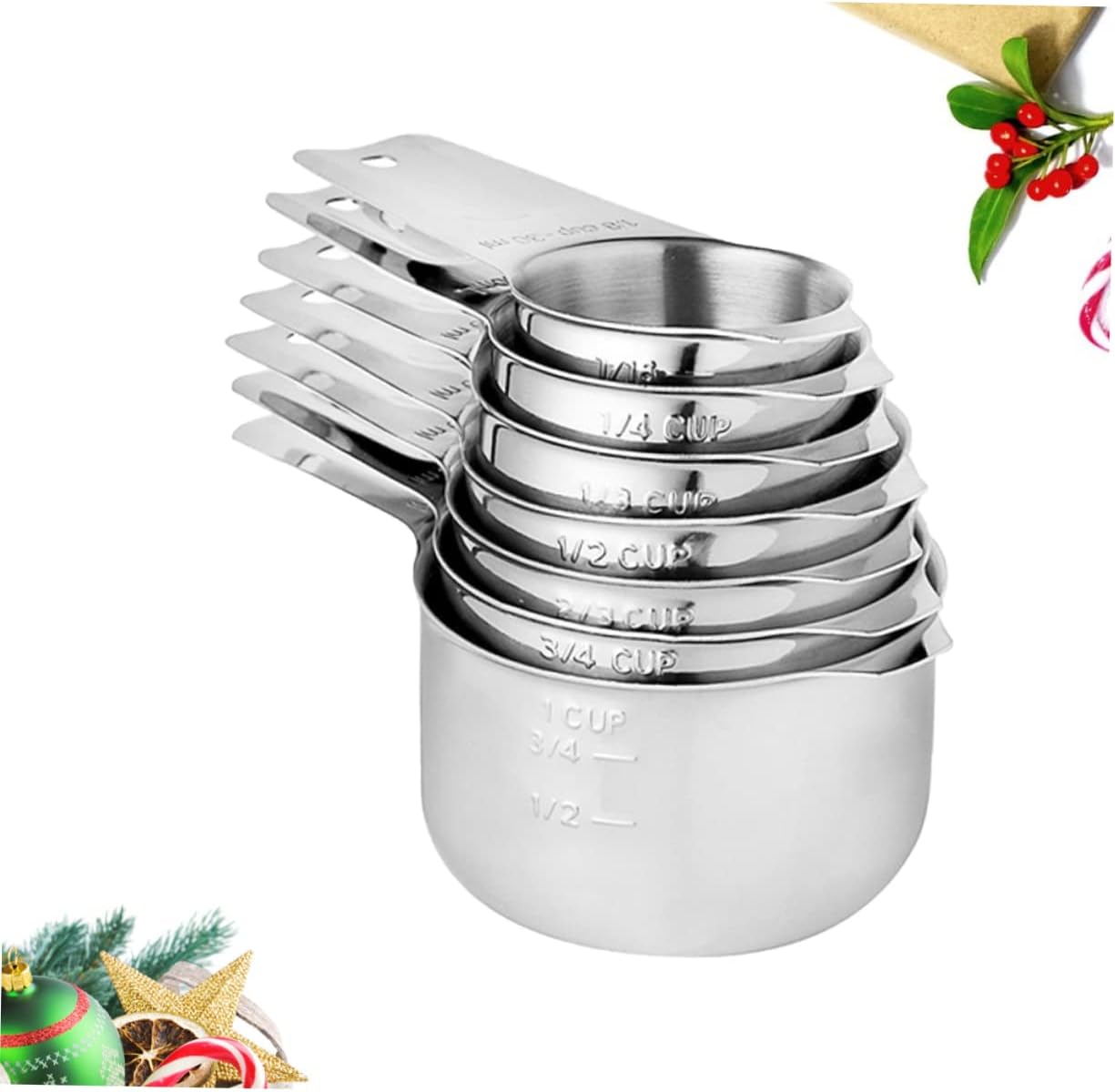 7-Piece Stainless Steel Measuring Cup Set Scale Kitchen Baking Tool for Liquid and Powder Dishwasher Safe for Cooking and Baking