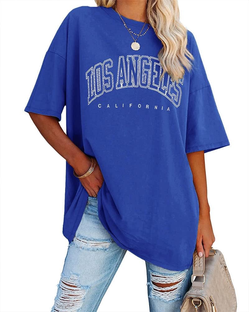 Fazortev Womens Oversized Los Angeles California Graphic T Shirts Half Sleeve Summer Loose Casual Tees Tunic Tops