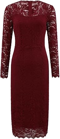 Hobemty Womens Floral Lace Long Sleeve Cocktail Wedding Bodycon Dress