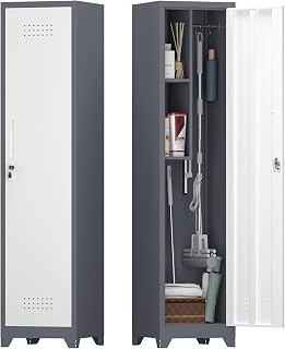 IRONFFICE Broom Closet Storage Cabinet Slim,Narrow Utility Cabinets for Brooms and Mops,Tall Storage Closet for Laundry Ro... Price In India