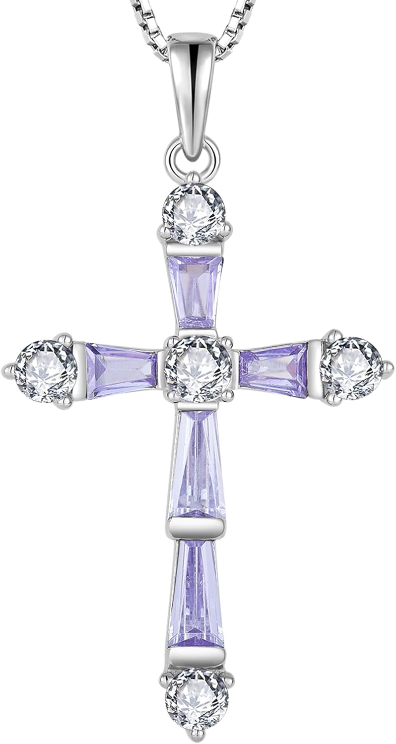 STARCHENIE Cross Necklace for Women 925 Sterling Silver Gemstone Crucifix Pendant Birthstone Jewelry