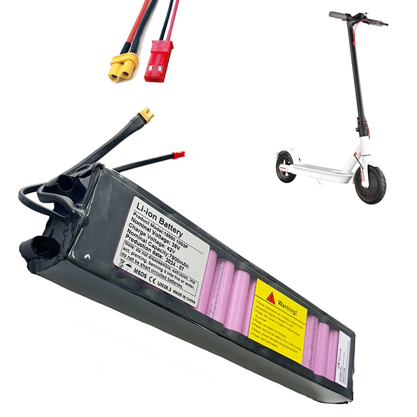 Batterie Lithium PVC 36 V 7,8 Ah pour Hoverboard, Batterie 7800 mAh pour Trottinette électrique avec connecteurs JST et XT30, Compatible avec Moteur 280 W du modèle M365.