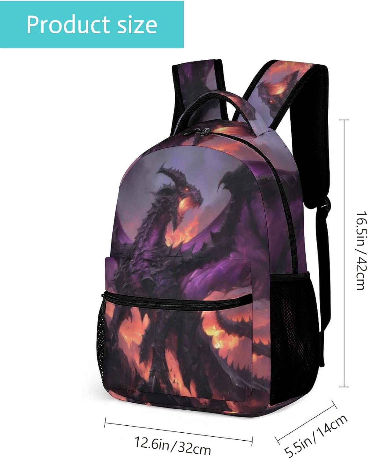 GNEW Purple Dragon Backpack Cool Backpack for Boys Girls, Fire Dragon on Volcano School Backpack, Elementary Middle High School Bookbag Travel Laptop Backpack,16.5 Inch - Image 2