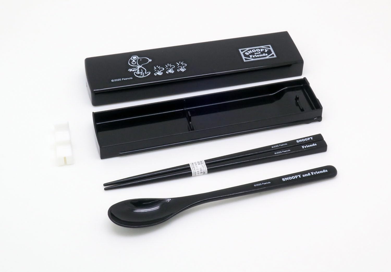 OSK CT-27 Snoopy Bento Chopsticks and Cutlery (Black) Pull Lid Combination Made in Japan