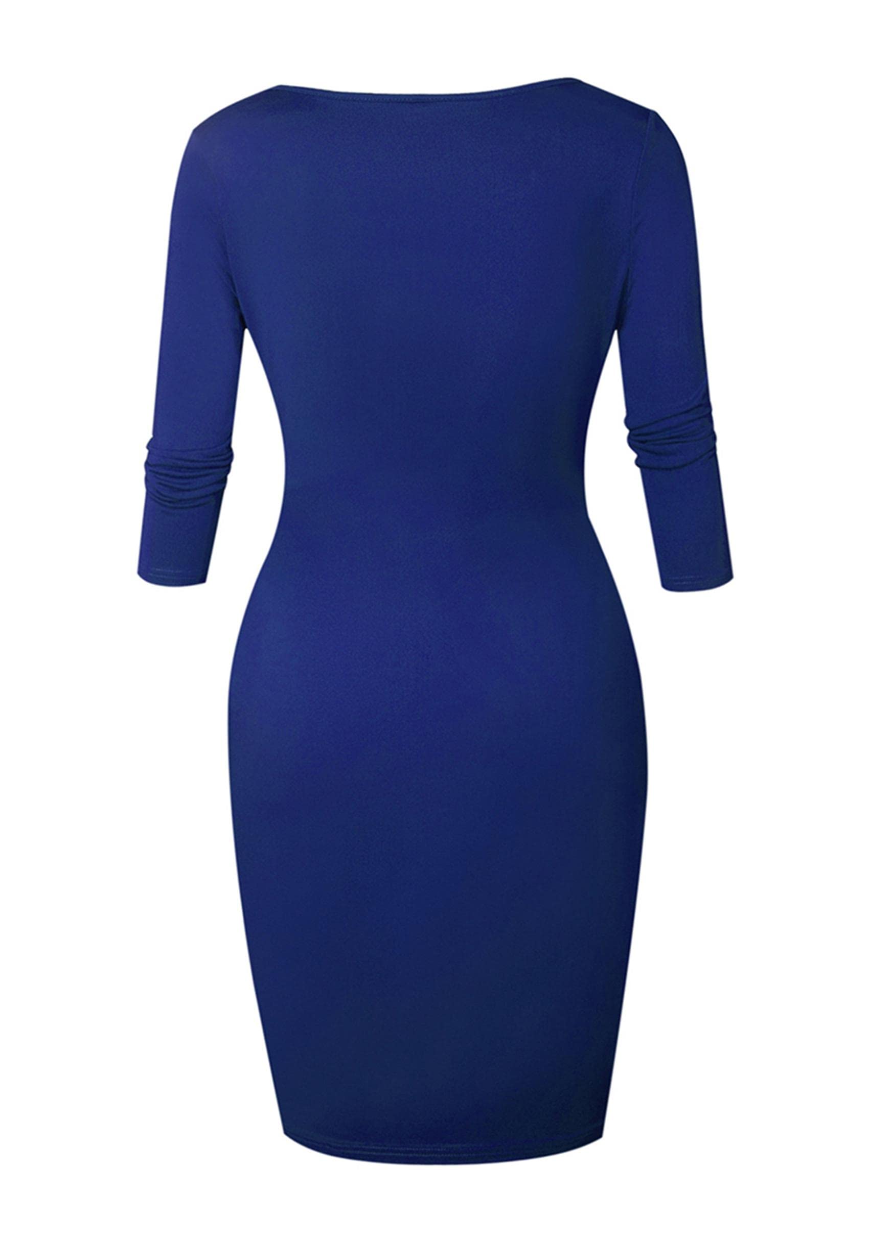 YMING Womens Zipper Front Bodycon Dress 3/4 Sleeve Midi Dresses Sexy Solid Color Club Dress: XX-Large Blue