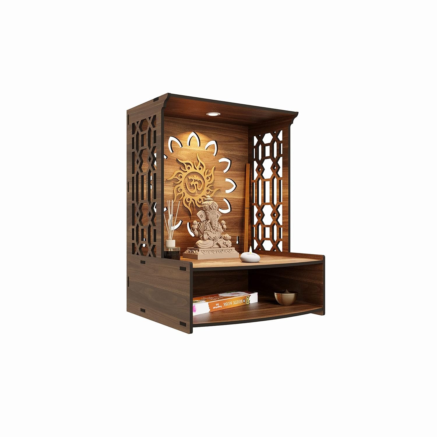 Mandir for Home Temple for Home Pooja Mandir per la casa Bellissimo tempio in legno per la casa Pooja Stand per casa e ufficio con LED Spot Light Temple