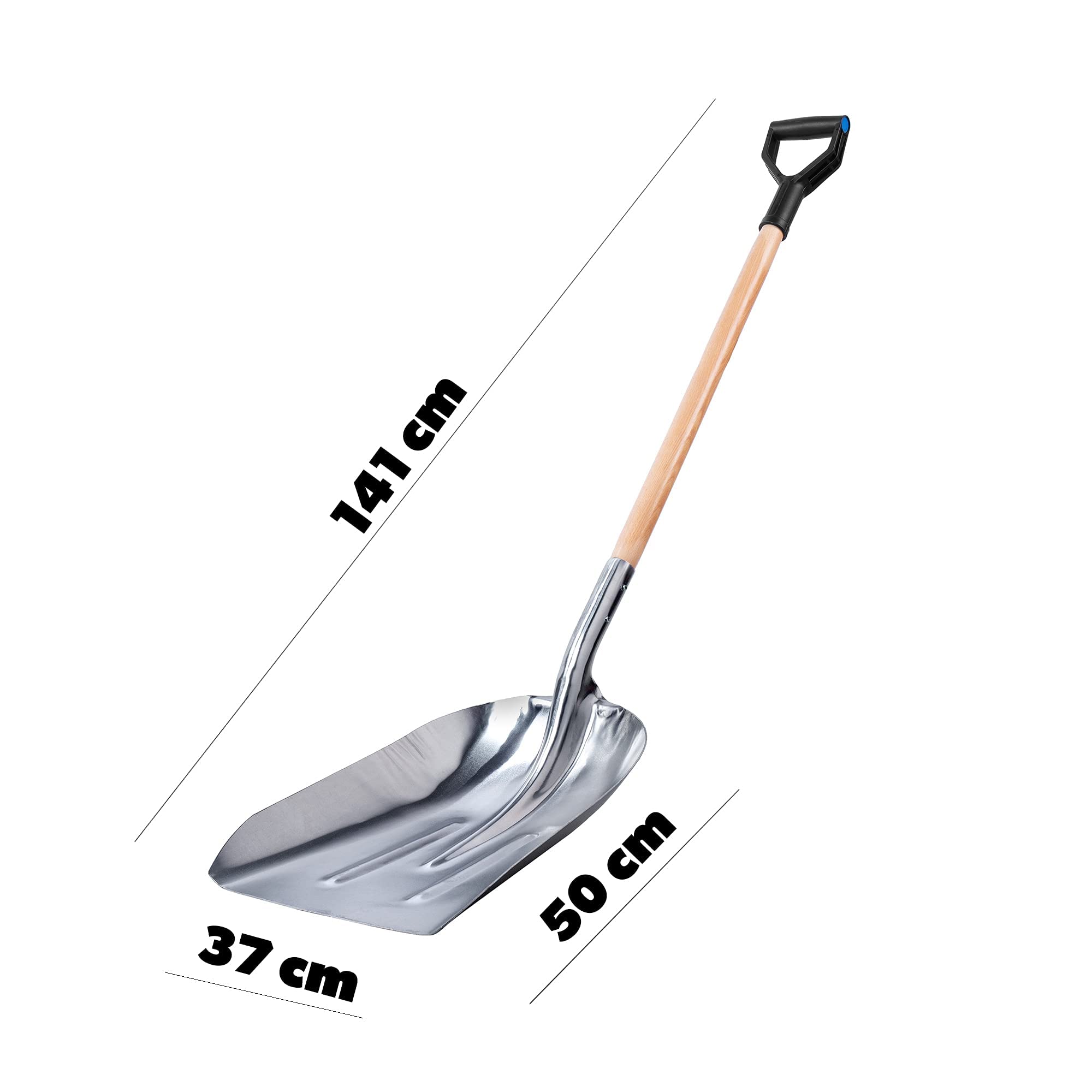 KADAX Schaufel, Sandschaufel mit langem Stiel aus Holz, Spaten mit D-Griff, Schneeschaufel, Gartenspaten mit abgerundeten Rändern, Erdschaufel (Aluminium)