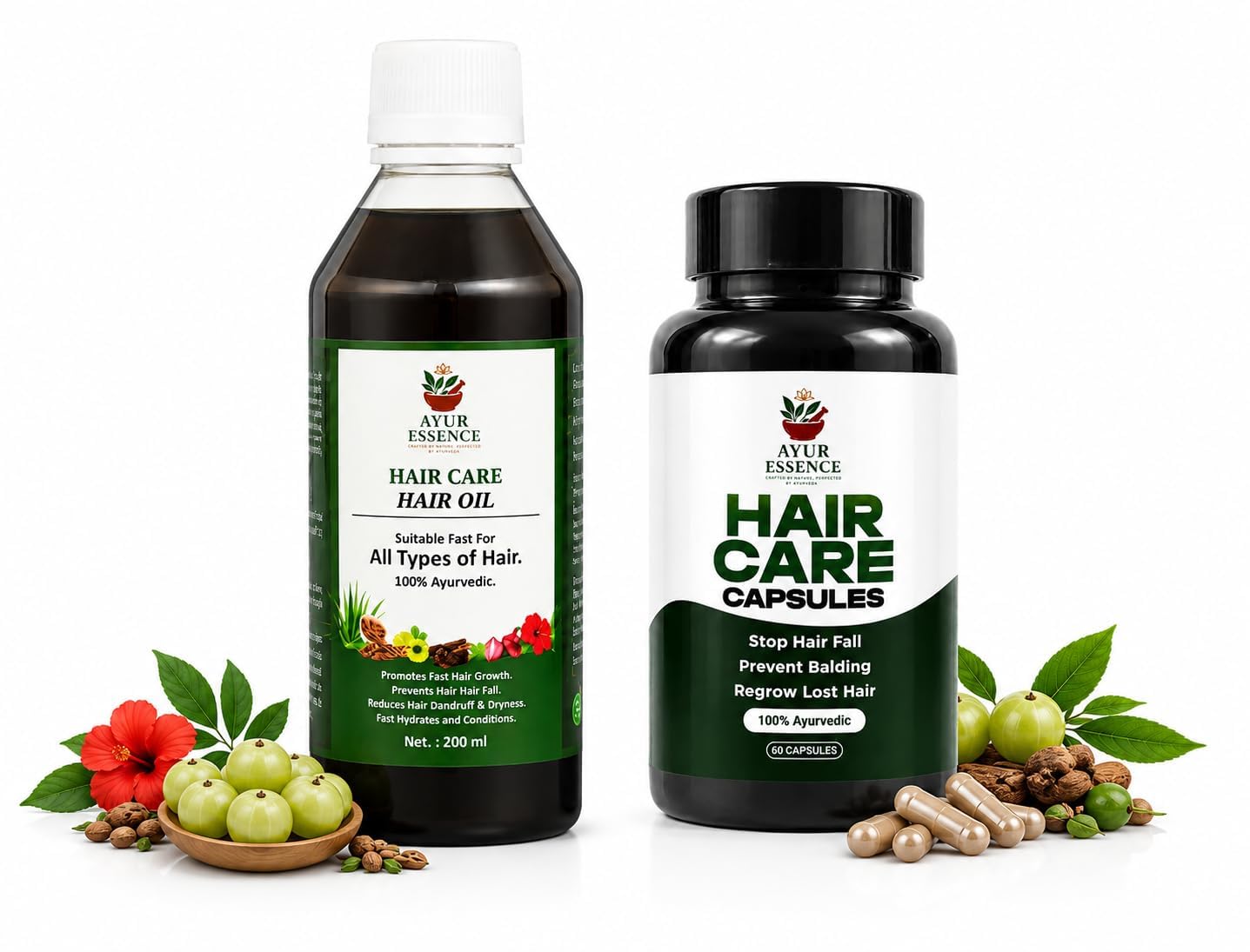 Hair Care Combo Kit | Hair Growth Oil 200ml + Hair Care Capsules 60 pcs | Ayurvedic Hair Fall Control, Dandruff Treatment & Regrowth Support-image-41