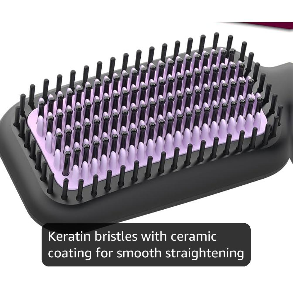 PHILIPS Hair Straightener Brush | 5X Better Frizz Free Hair In 5Min I Style With 2X More Volume | Shiny And Smooth Hair I No Scalp Burns I Keratin Bristles I 2 Temperature Settings | BHH880/10 | Black