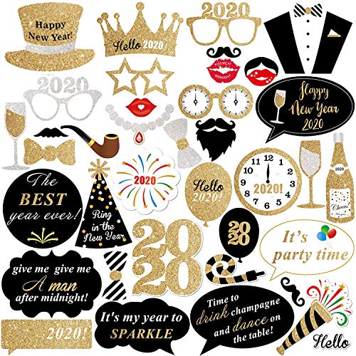 Sayala 30Piezas Accesorios para fotomatón, 2020 Año Nuevo Photo Frame Props, New Year Party Photo Booth Props para 2020 Año Nuevo Decoración Suministros