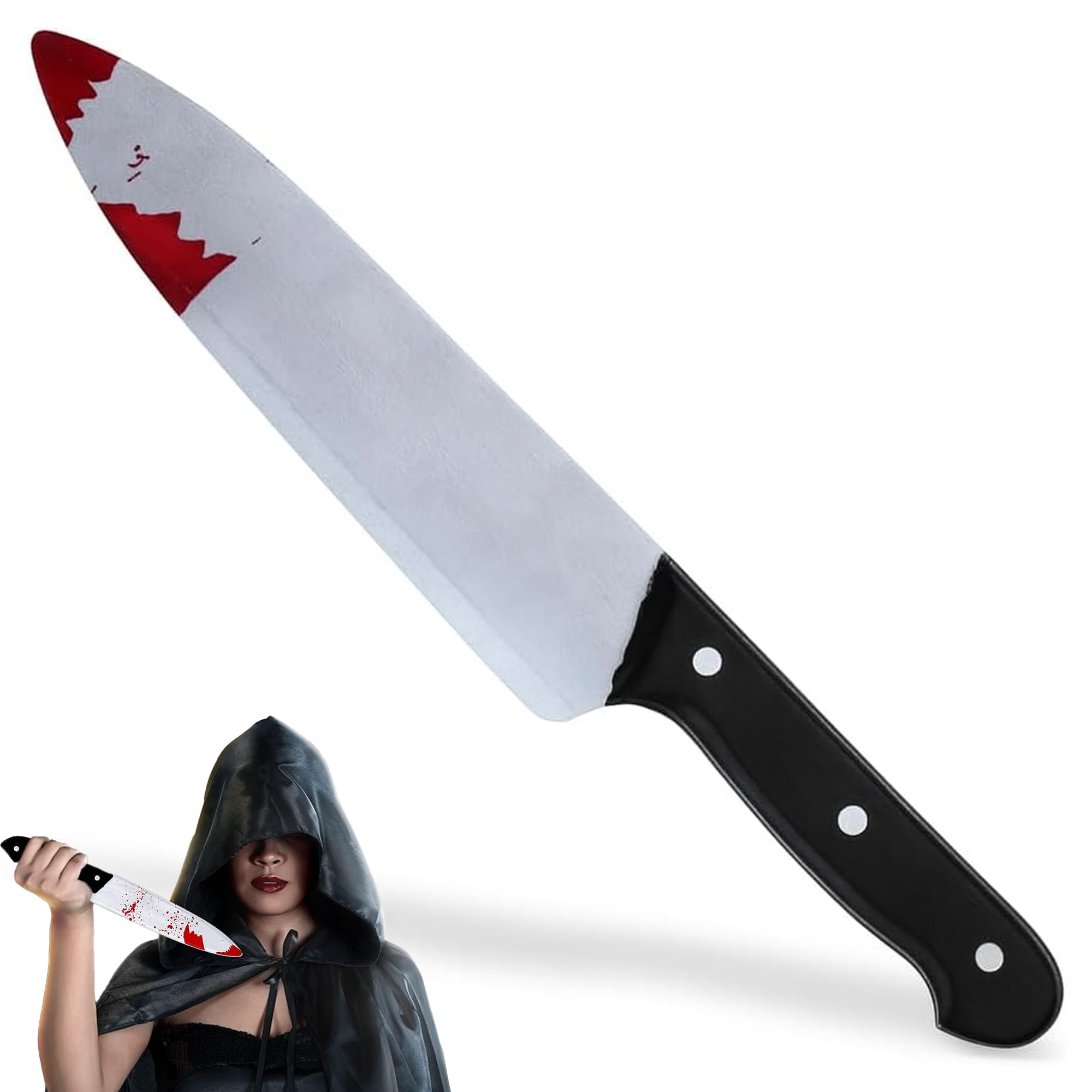 The Fancy Dress Halloween Bloody Knife Cleaver Prop with Fake Blood Detail, DIY Scary Decor Zombie Weapon Horror Party Cosplay Props Costume Accessories, (31cm Blooded Knife Weapon)