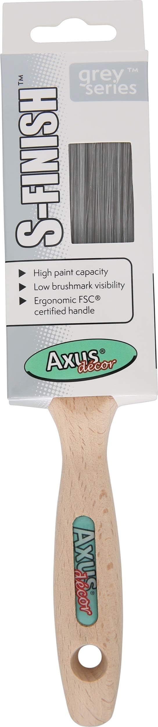 Axus Decor S-Finish Paint Brush (Grey Color) - 2"/51mm - for All Paints, Synthetic Filaments, Bamboo Handles, Rust-Resistant Stainless Steel, Compatible with Brushmate Vapour Boxes