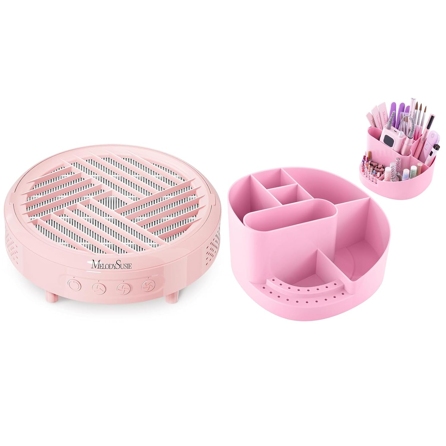 MelodySusie Compact Nail Dust Collector with Lightweight Design and Nail Art Tools Storage Box with 18 Holes & 7 Compartments