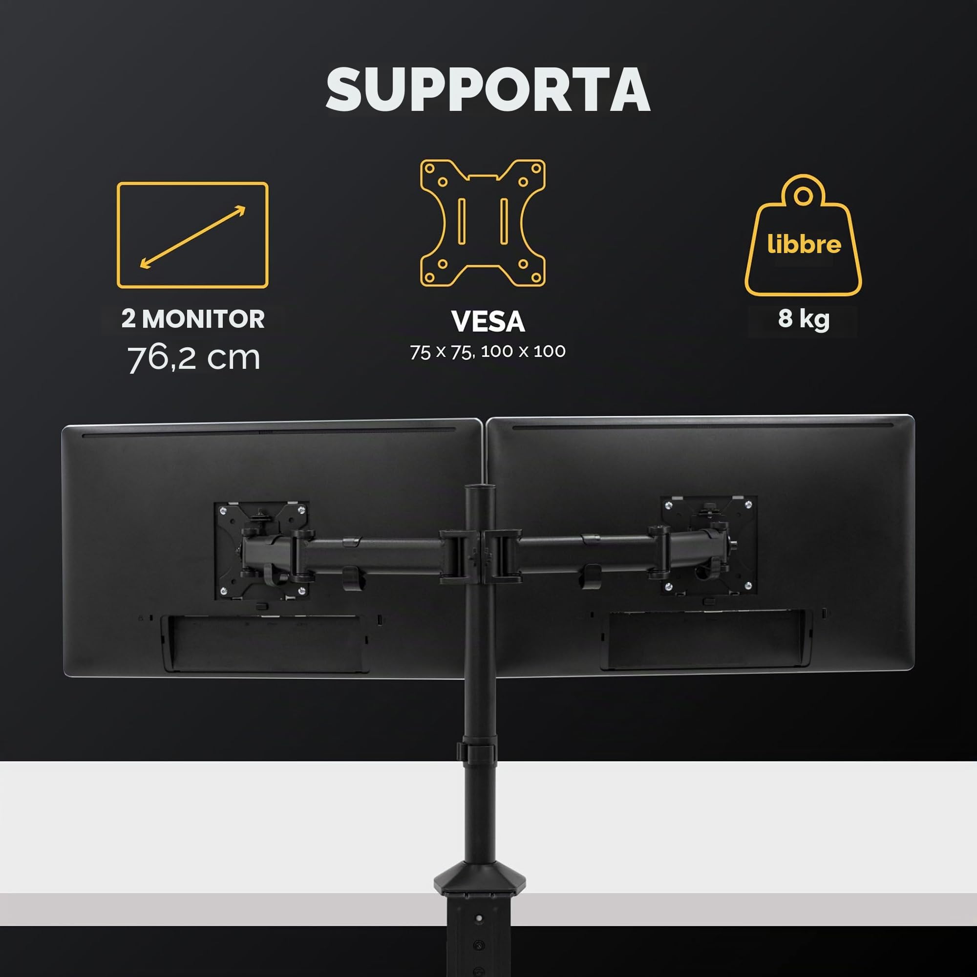 Fellowes 850601 Braccio monitor doppio Reflex Series, regolabile, nero