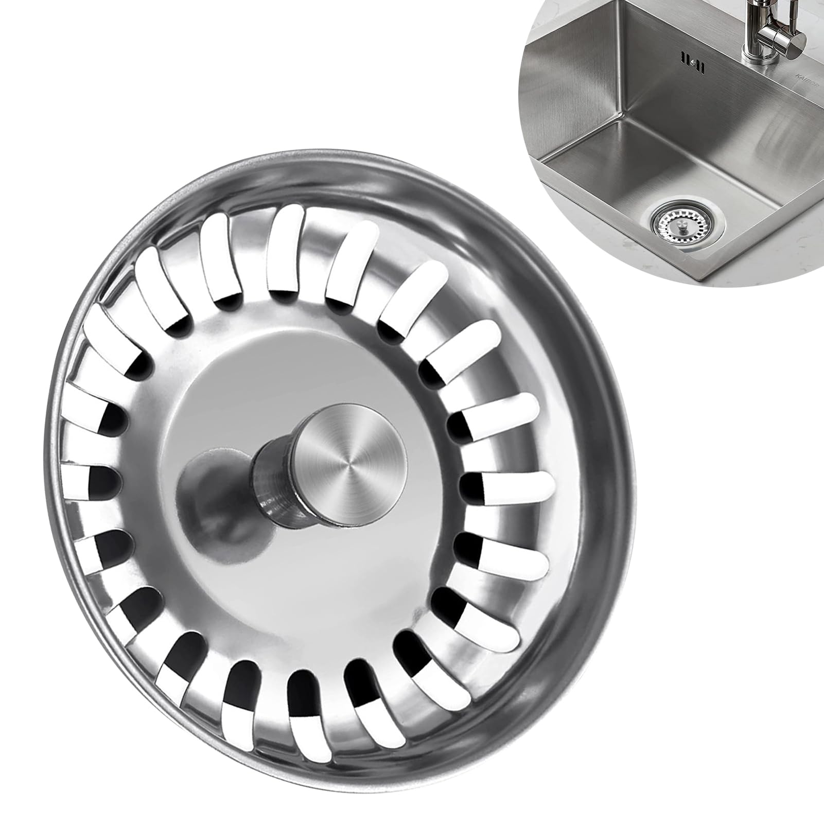 Sink Plug Strainer, Kitchen Sink Plug Replacement, Stainless Steel Sink Drainer Plug, Kitchen Sink Strainer, Sink Plugs Replacement for Kitchen and Bathroom Sinks Hole 78mm