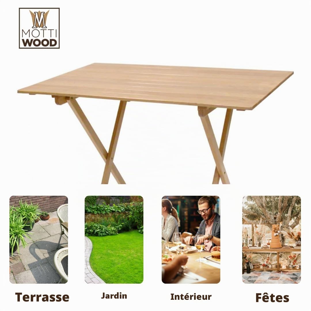 Mottiwood Table pliante peu encombrante 100 x 60 x 75 cm en bois de hêtre Table à bière intérieure et extérieure A689
