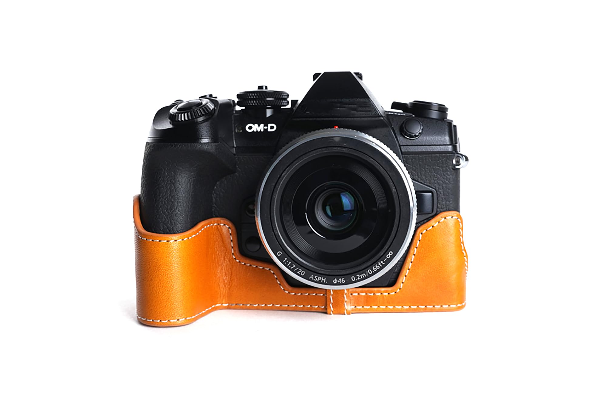 Demi-housse en cuir véritable marron Olympus Om-D E-M1 Mark II - 5