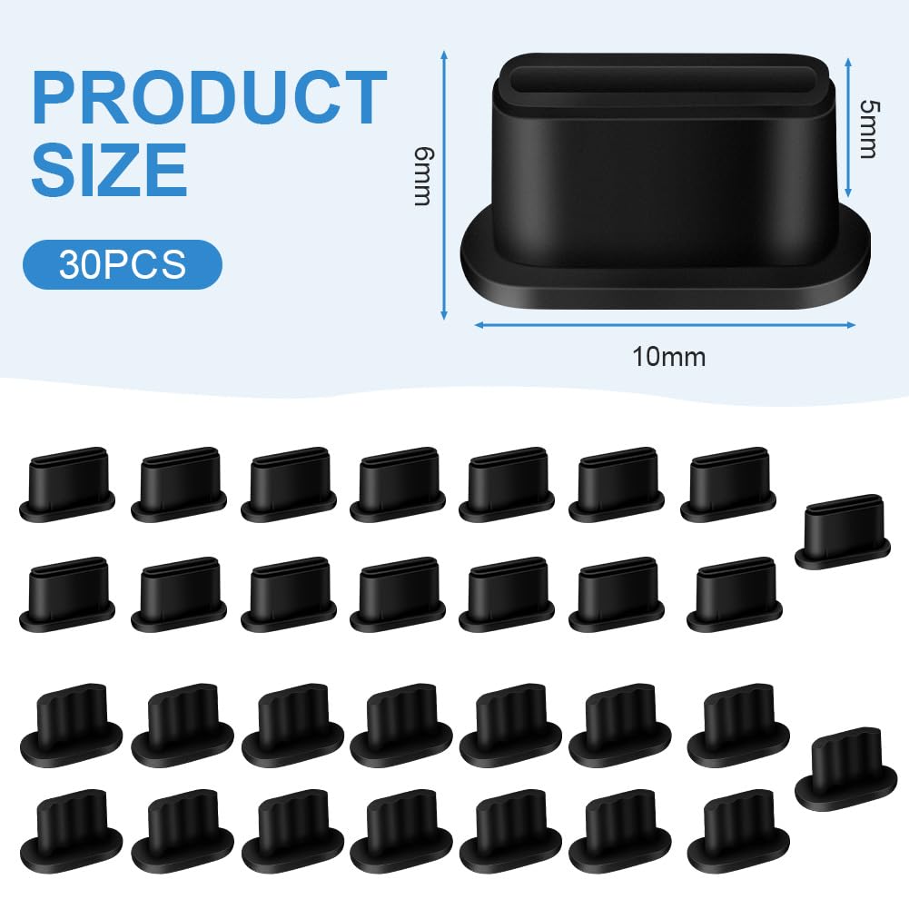 Cache Silicone Usb C 30 Bouchons Anti-poussière USB-C EAVUYIS | En Silicone Souple | Pour Smartphone, Tablette Et Appareils Type-C | Noir Et Blanc Lot 30 Pièces Noir Blanc