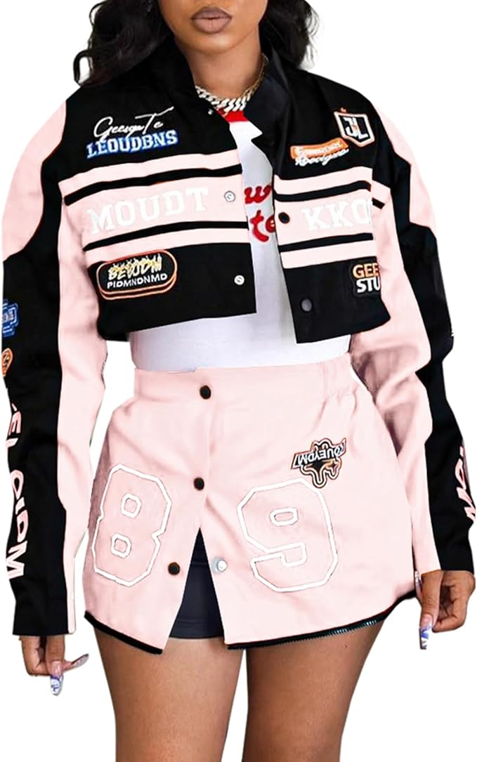 Women's 2 Piece Crop Jacket Top & Mini Skirt Set
