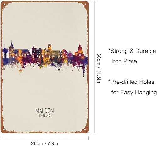 Miniatura 2 de Maldon Skyline England Poster Wall Decor Sign - 12x8 Inch Metal Sign Wall Decor Sign,cave,bar,club,home Wall Art Metal Tin Sign Halloween Decor Sign