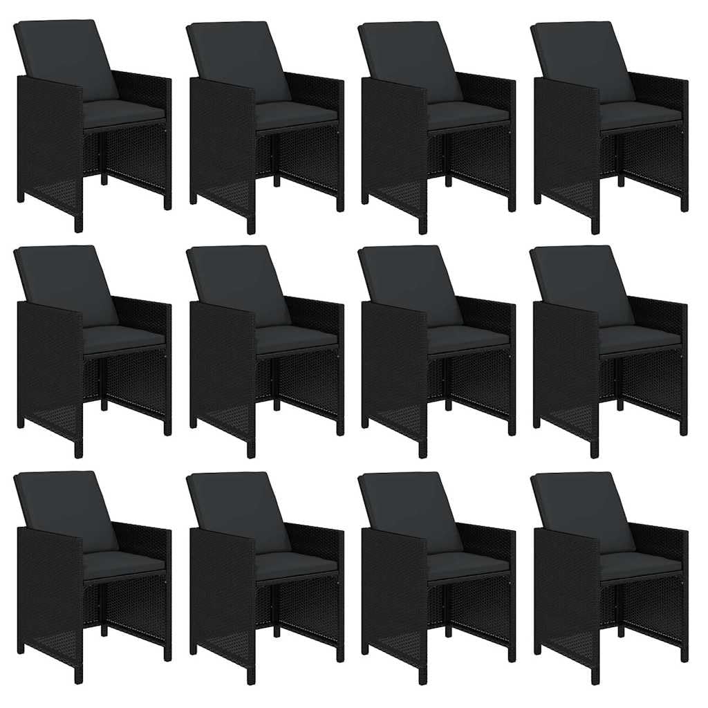 ACAGALA Conjunto de Muebles de Jardín 12 Sillas y Mesa de Ratán con Cristal, Comedor Exterior de Terraza con Cojines, Set para Patio y Jardín, Negro
