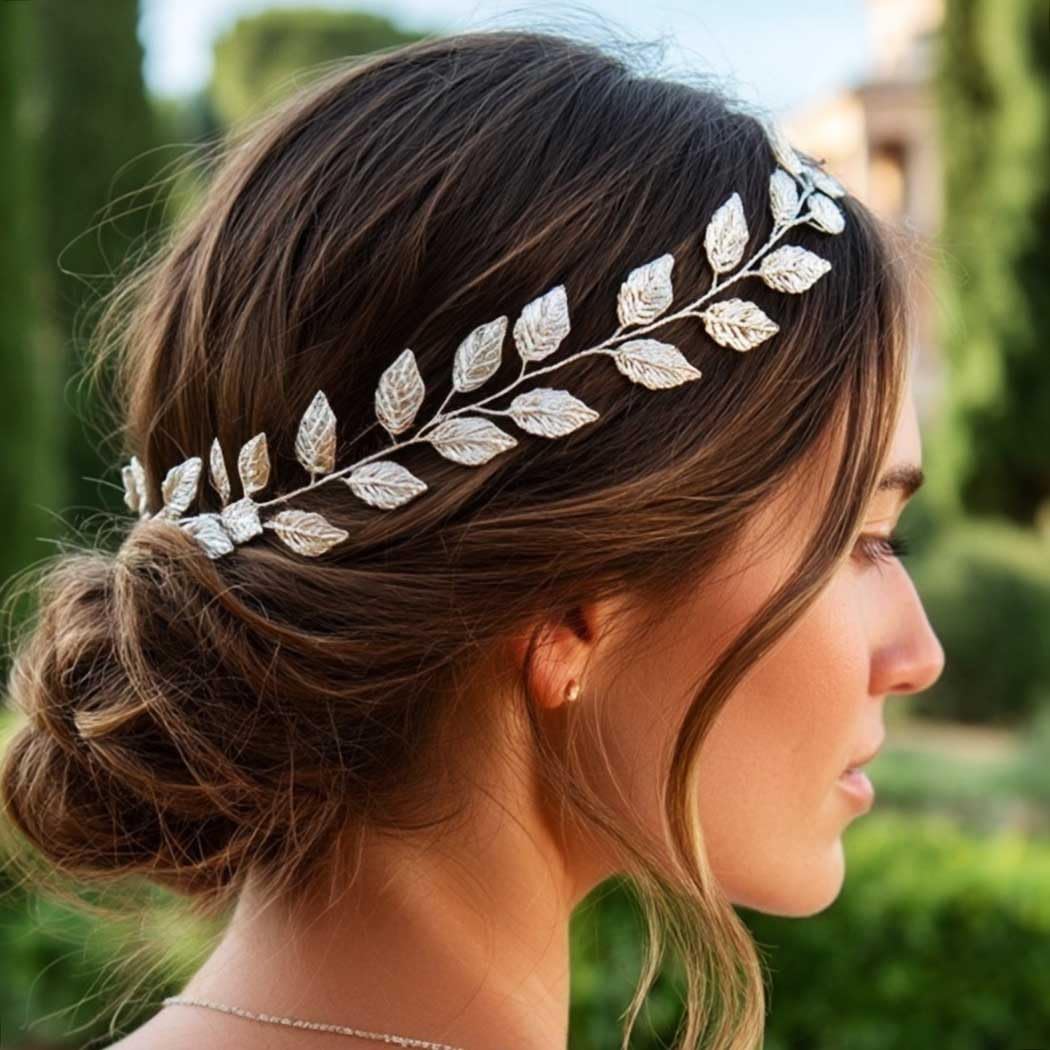 Yean Hochzeits-Stirnband, Blattgold, Brautschmuck, für Brautjungfer und Blumenmädchen (39 cm) (Silber)