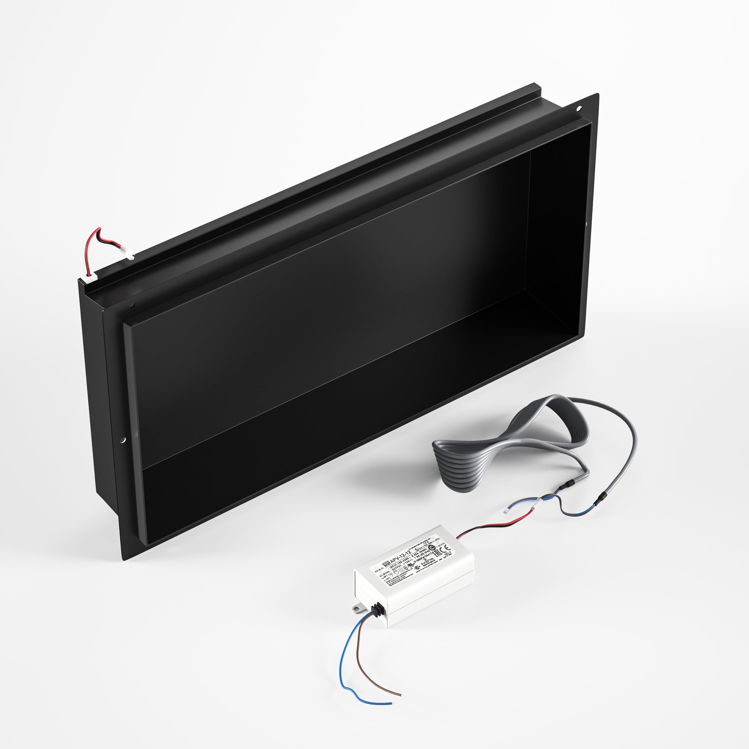 Wandnische Dusche Edelstahl, wasserdichte Nische mit LED-Licht, Eingebettete Duschnische 60x30x10cm, Einzelbett Duschnische, Eingebettete Lagerung im Duschraum, Schwarz