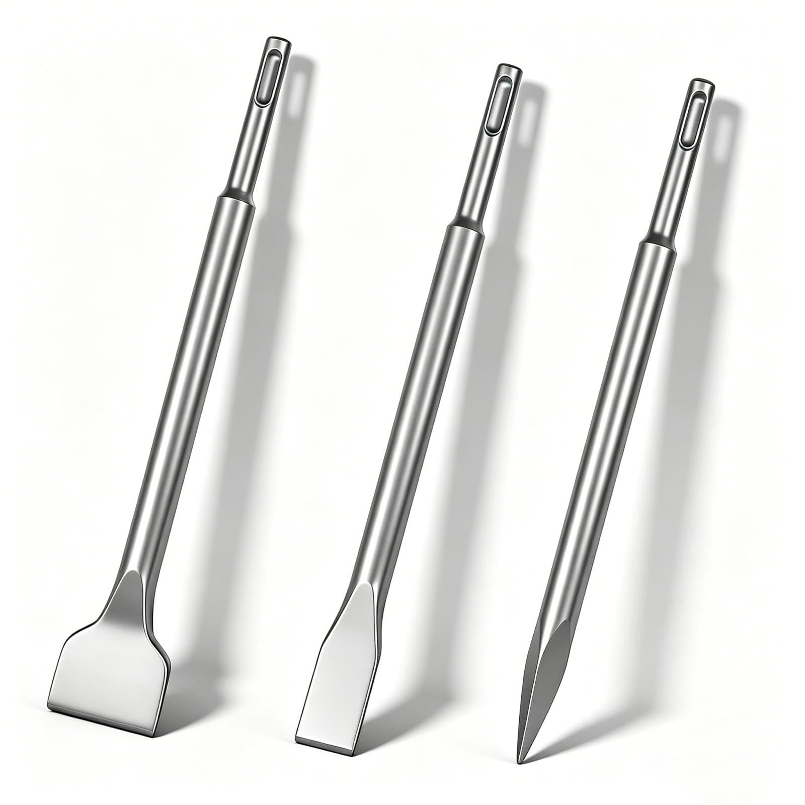 Juego de 3 Cinceles SDS Plus, Set de Cinceles, con Cincel Martillo Percutor, Cincel Plano, para Concreto, Mampostería, Taladros Ligeros y Martillos de Impacto