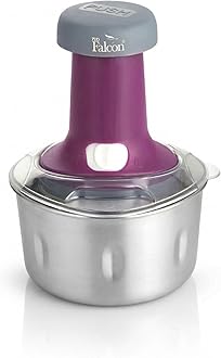PddFalcon Hand Press Push Chopper with 3 Blades, with BIS Certified, Jindal Seal & Made in India 600ml (Push Chopper 600ml, Purple)