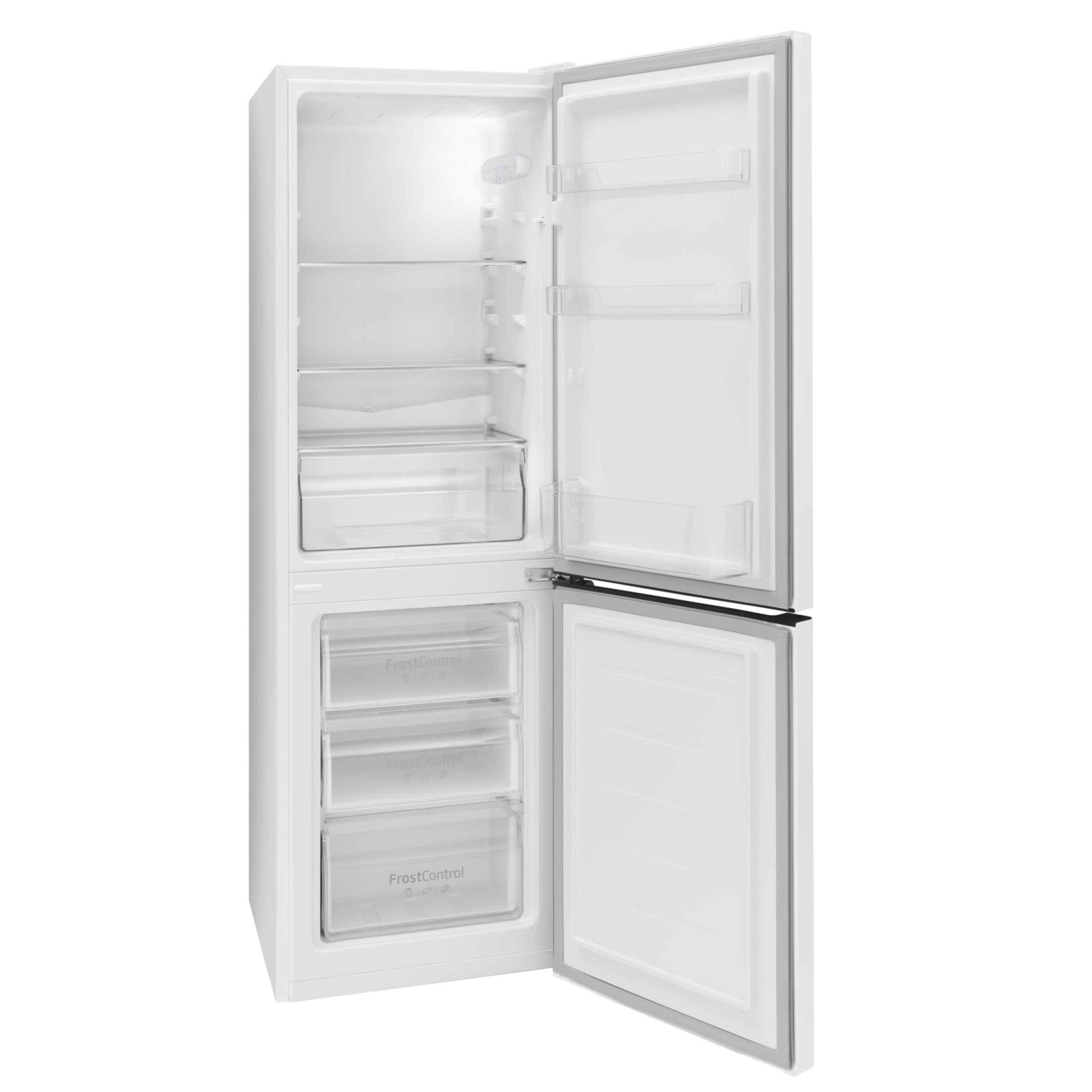 Amica Kühl‑Gefrierkombination freistehend 157 l FrostControl Superkühl und Supergefrierfunktion Sicherheitsglas LED‑Beleuchtung 144 x 47,4 x 49,5 cm – Kuehlschrank Freistehend Weiß