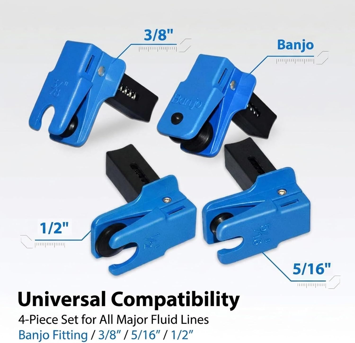 4 PCS Car Brake Line Clamps, 3/8" 5/16" 1/2" Brake Oil Line Stop Clamp Set, Vertical Fuel Hose Plug Tool with Banjo Adapters, Universal Repair Tool for Most Cars (Blue)