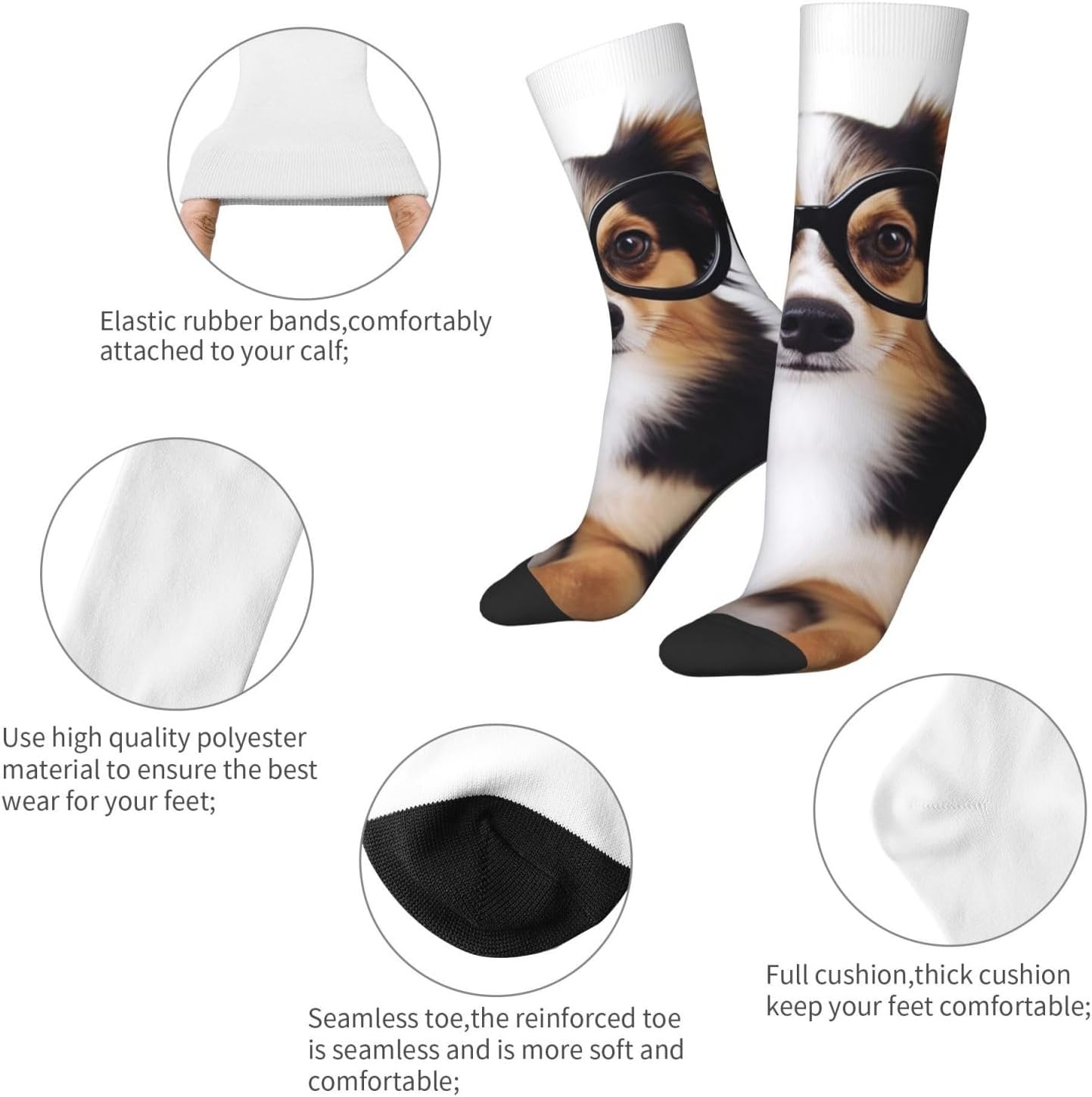Cute Dog with Glasses Crew Socks for Men Women Moisture Wicking Cushion Athletic Sock Casual Novelty Socks Gift