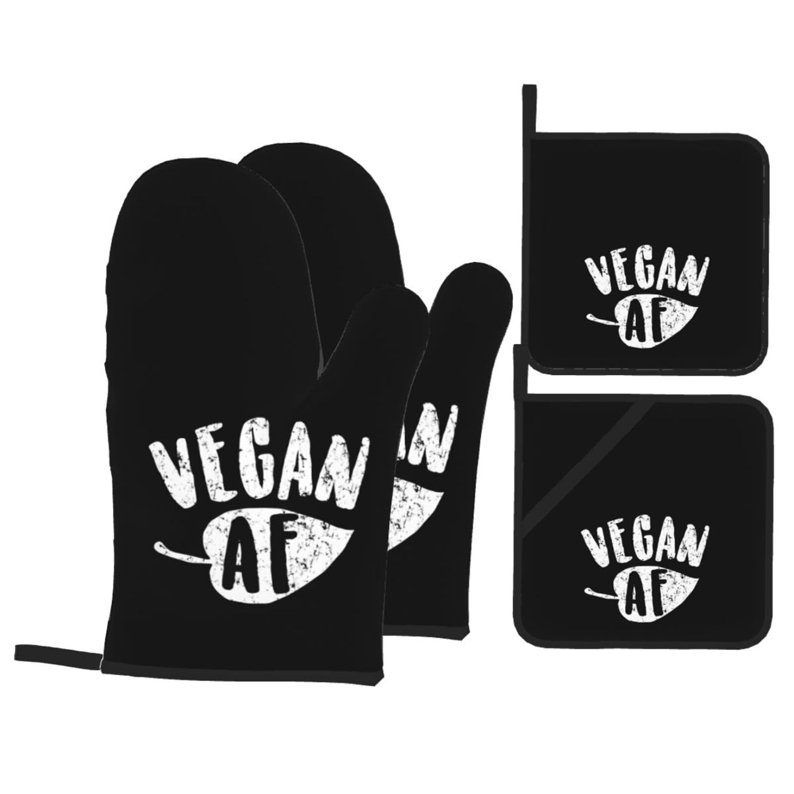Vegan Af Oven Mitts and Pot Holders Sets Set of 4 Pieces for Cooking, Baking, and Grilling