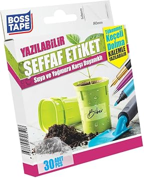 Boss Tape Seffaf Su Geçirmez Etiketler, 30’lu Paket, Seffaf