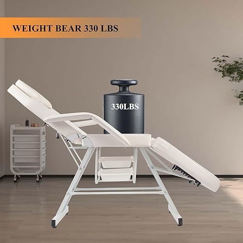 Miniatura 5 de LUXMARS Silla facial de tatuaje, cama plegable ajustable para pestañas con taburete hidráulico, mesa de masaje para masaje profesional, pestañas