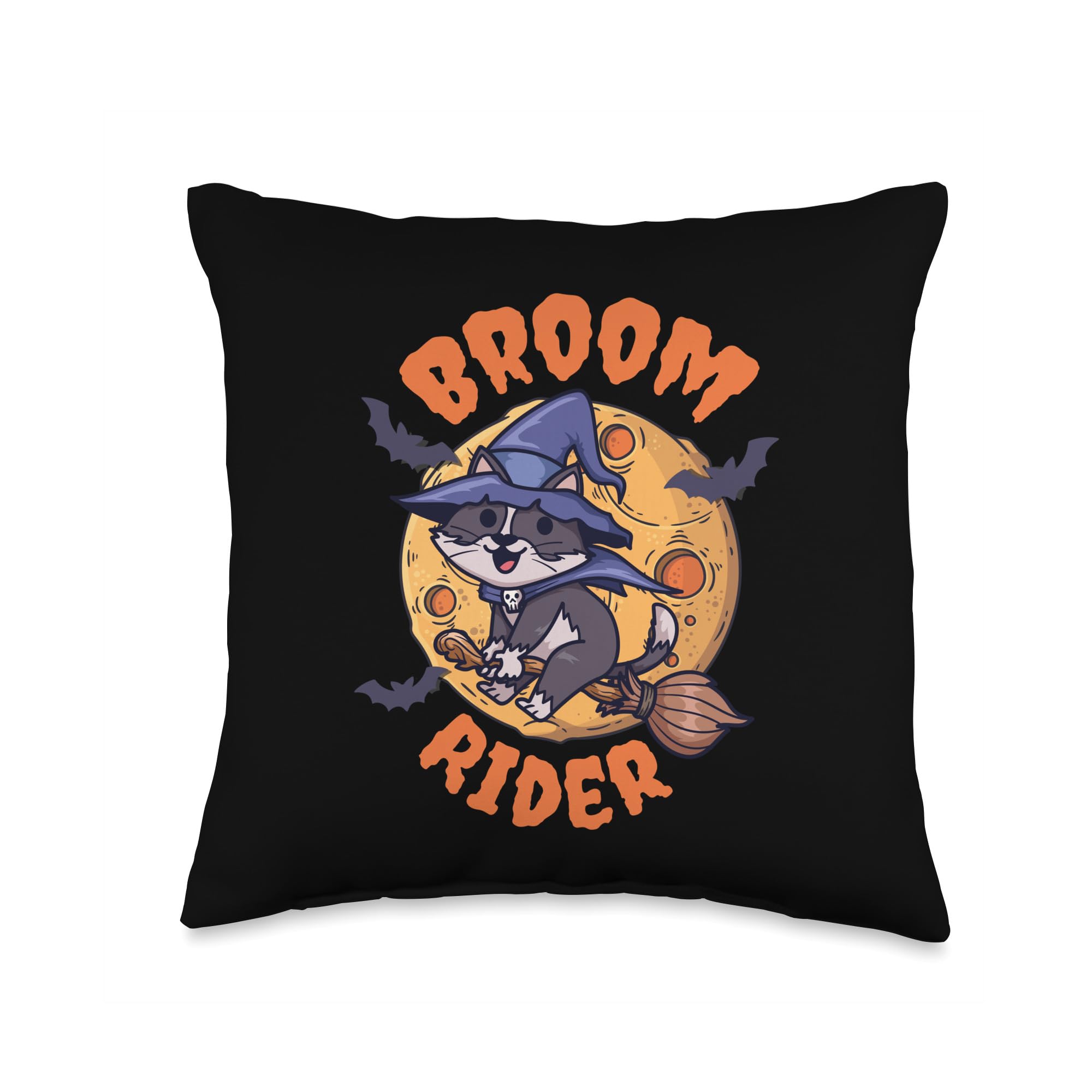 Fly with the Magic Witch's Companion-Broom Rider Halloween Throw Pillow, 16x16, Multicolor