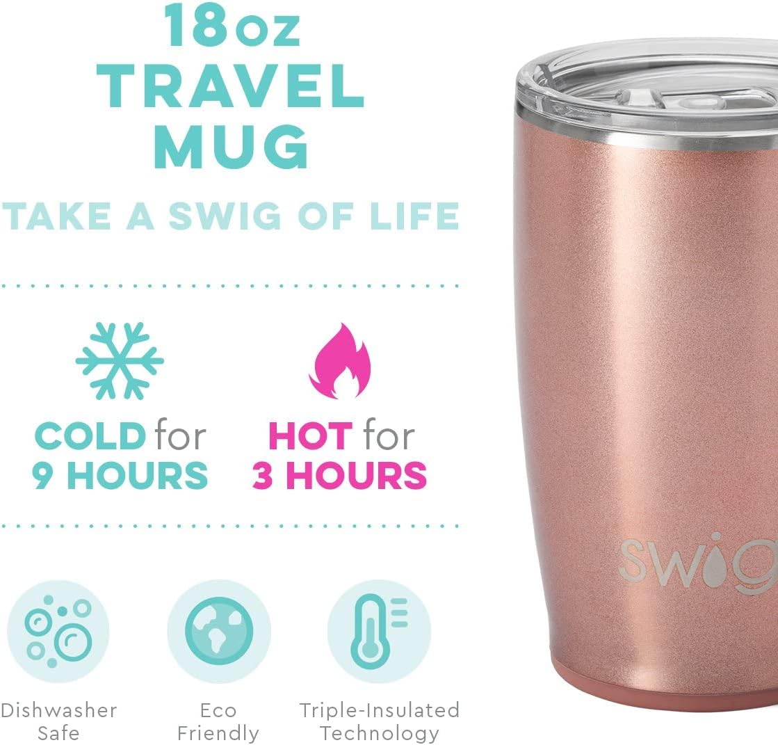 Nеw Arrіvаlѕ Swig Life 18oz Travel Mug with Handle and Lid, Cup Holder Friendly, Dishwasher Safe, Stainless Steel, Triple Insulated Coffee Mug Tumbler (Rose Gold)
