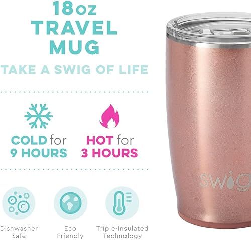 Miniatura 2 de Swig Life - Taza de viaje de 18 onzas con asa y tapa, apta para vasos, apta para lavavajillas, acero inoxidable, vaso de café con triple aislamiento