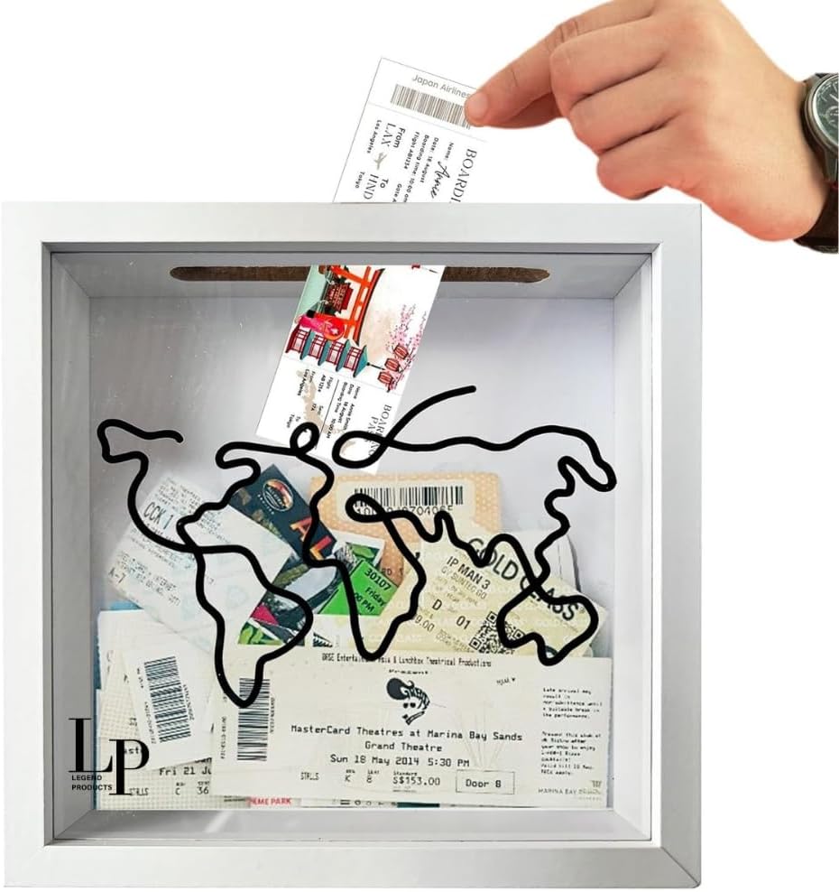 Legend - Travel Adventure Archive Shadow Box with Slot on Top | Travel Shadow Box Frame to Store Memories, Photos, Currency, Plane Tickets, Concert Tickets | Travel Memory Box for Keepsakes 12Inch
