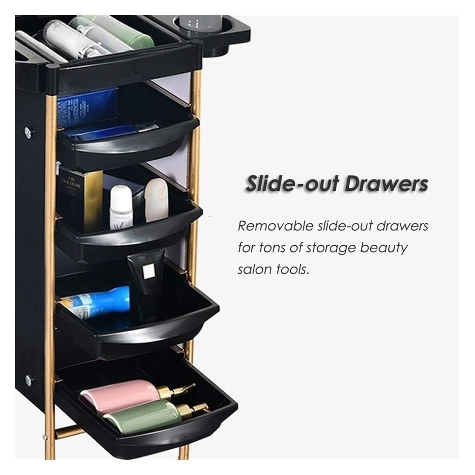 Organizador de Carro utilitario de 4 Niveles: Carro de Servicio rodante for salón, Belleza y Tatuaje con 4 cajones y Ruedas(Red)