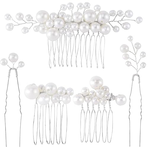 ANCIRS Paquete de 3 peines para el cabello de boda y 2 unidades de horquillas laterales plateadas para mujeres y niñas