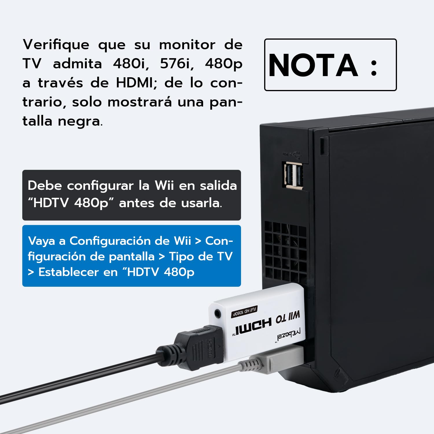 Mcbazel Wii a HDMI Converter, Convertidor de Adaptador Wii HDMI de Video Full HD 1080P con Audio de 3.5mm - 5